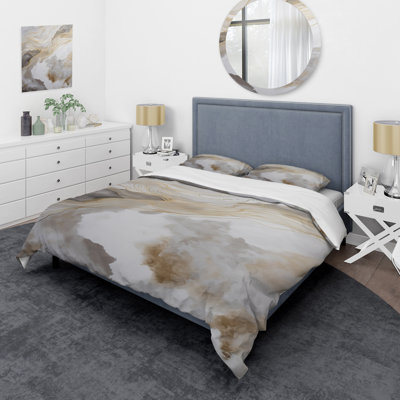 Modern Comforter Set 4 Pcs - Gold And Grey Abstracted Line Artistry V With Shams And Throw Pillows
