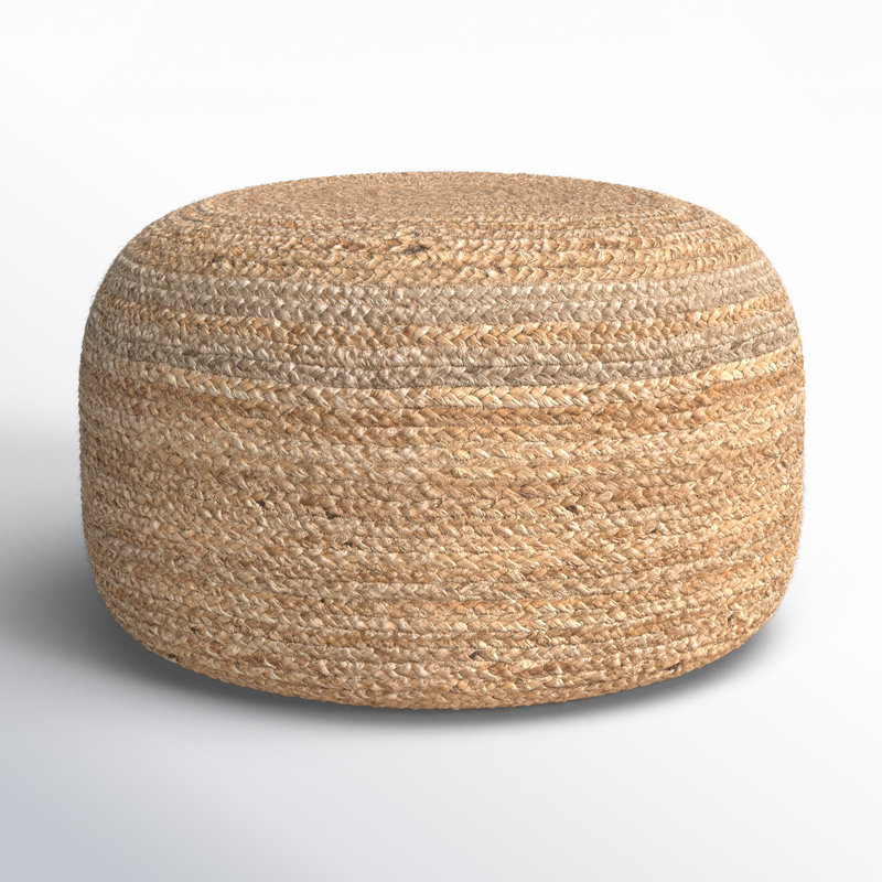 Shipka 29" Wide Round 100% Braided Jute Pouf Ottoman/Foot Stool by Jaipur Living, Beige Natural Fibers