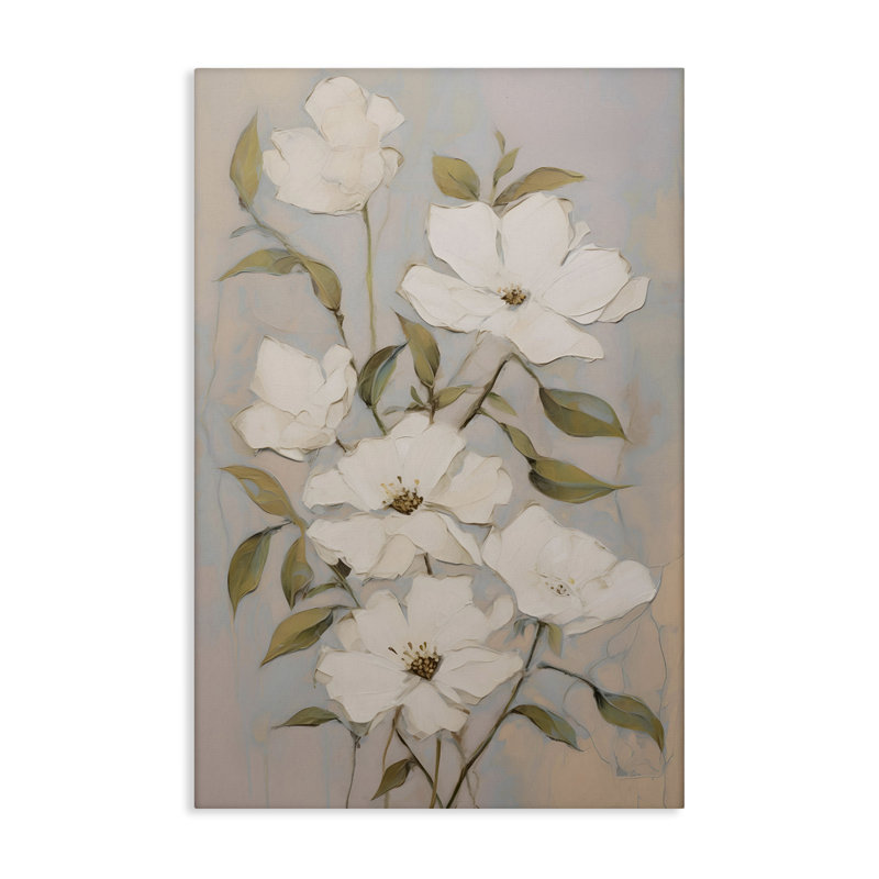 "Pearly White Flowers", art mural sur toile par Petals Prints Design, H 24 po x l 16 po