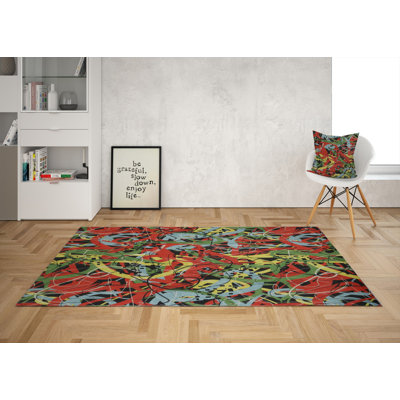 Stylish Woven Carpet (4 x 6 ft), 100% Polyester, 0.4 in Pile Height | Antibacterial, Non-Slip Underside | Machine Washable, 3D Digital Printing | Perfect for Living Room, Bedroom, and Home Decor