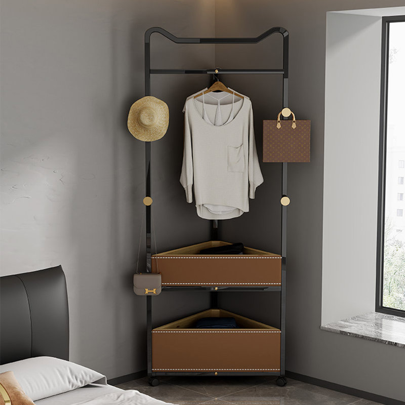 Stainless Steel Coat Rack Double Baskets Wheels