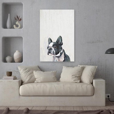 Frenchie, chiot moderne blanc, noir, peinture d'art minimaliste Moderne