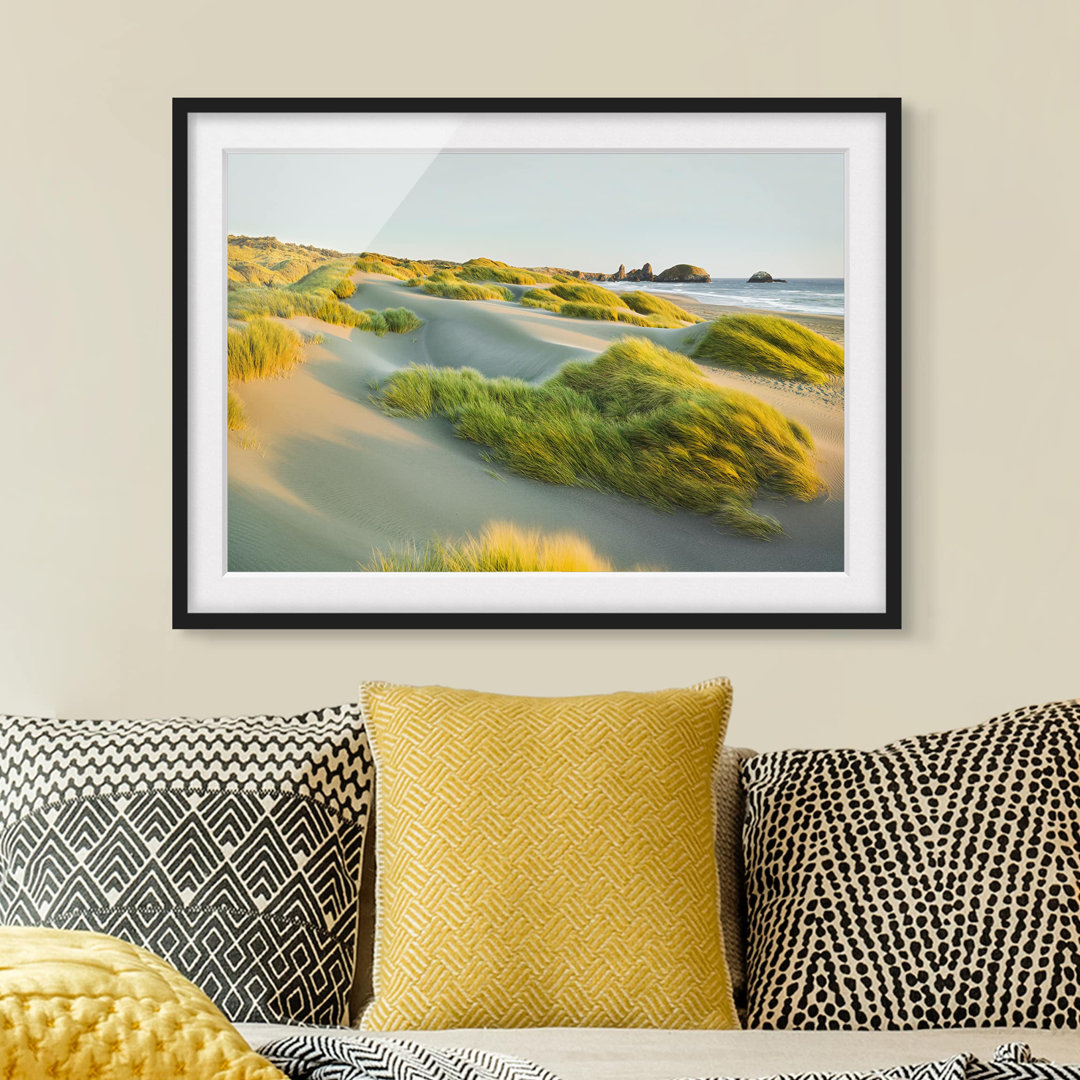 Gerahmter Fotodruck Dünen und Gräser am Meer