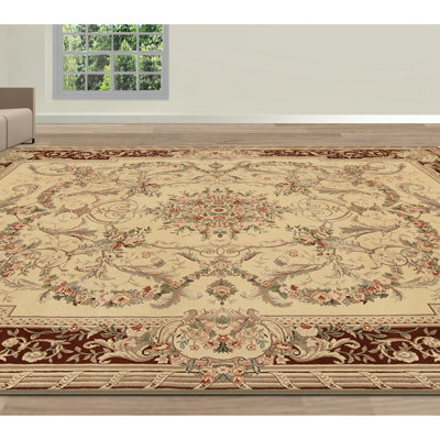 Tapis crème et vin noué à la main de haute qualité