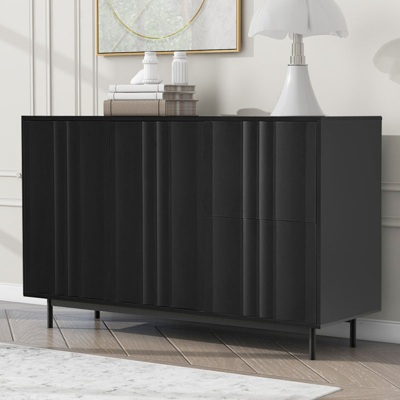 U_STYLE Armoire de rangement à motif de vagues avec 2 portes et 2 tiroirs