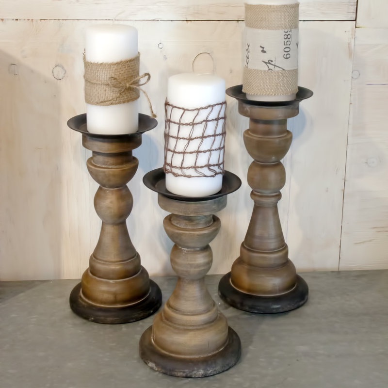13'' H Wood Tabletop Candlestick