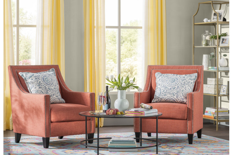 living room with yellow sheer curtains