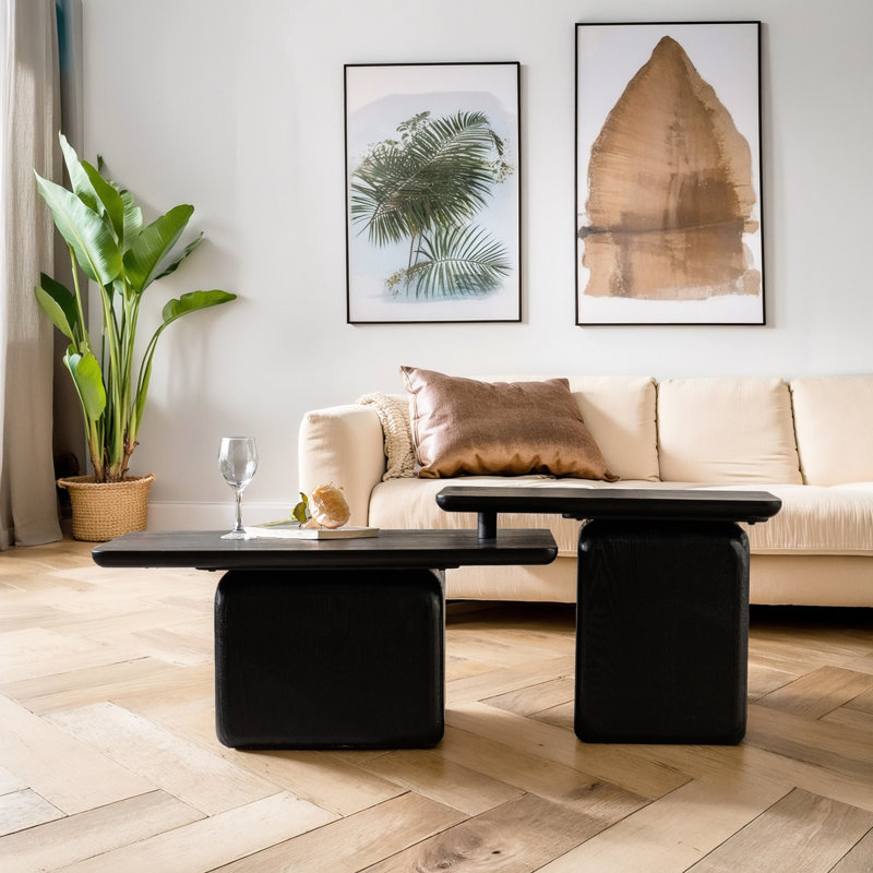 Table basse carrée dans un style tendance, grain de bois, noir, pour le salon, le bureau, la salle à manger de 2 personnes chic avec une finition grain