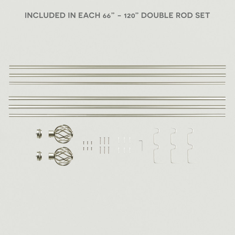 Matte Silver Double Curtain Rod with Wavy Sphere Finials