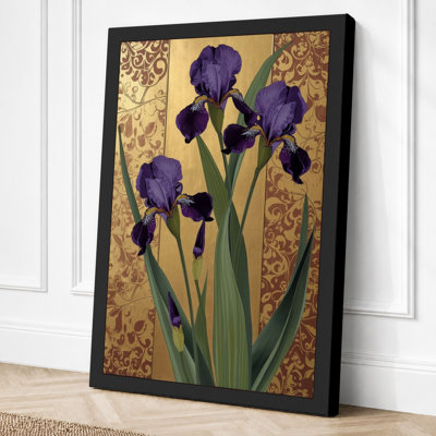 Irises Against Damask Botanical - Wrapped Canvas