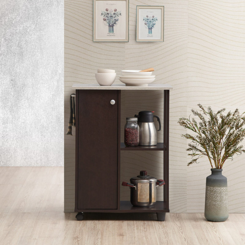 Alberto Wood Kitchen Cart, Chocolate/Gray