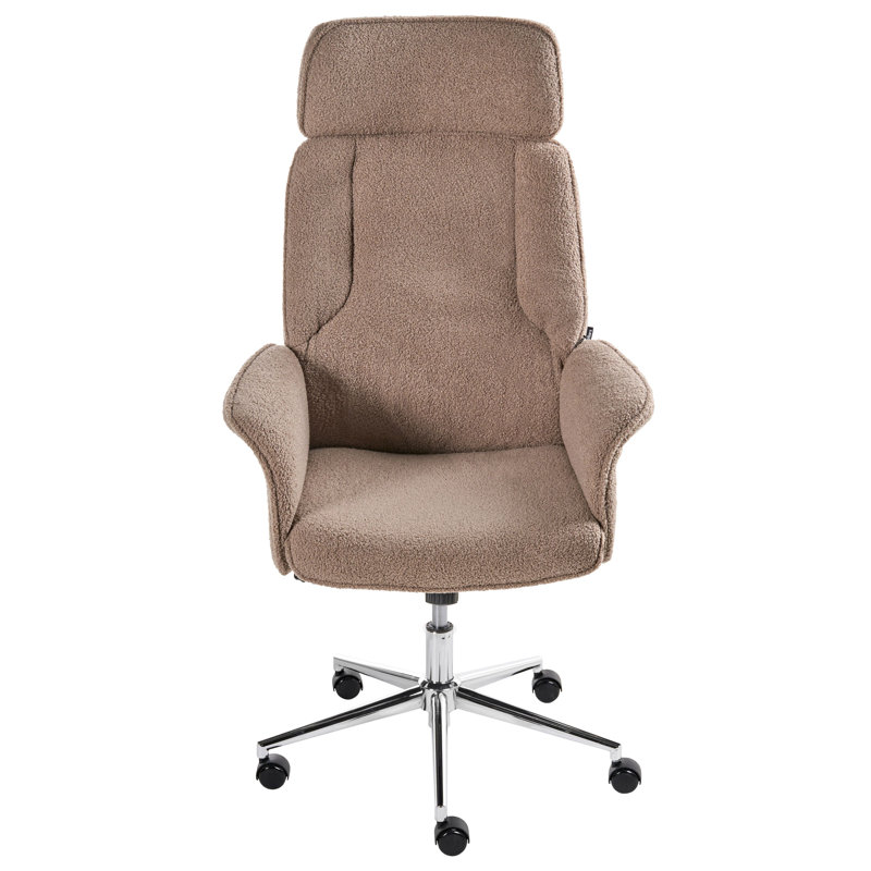 Polyester Office Chair with Headrest, Brown Boucle