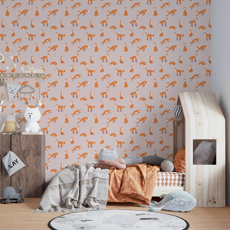 Great Kids Collection Smooth Glitter Friendly Foxes Wallpaper Roll, Rose