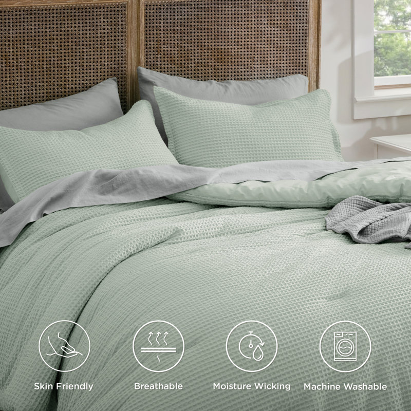 Bedsure Waffle Comforter Set, Gray, King Comforter + 2 King Shams