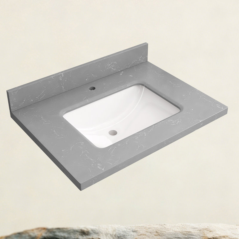 L 30 po x P 22 po. Meuble-lavabo à poser sur comptoir rectangulaire encastré avec comptoir et drain en céramique Dosseret en H et trou de robinet pré-percé