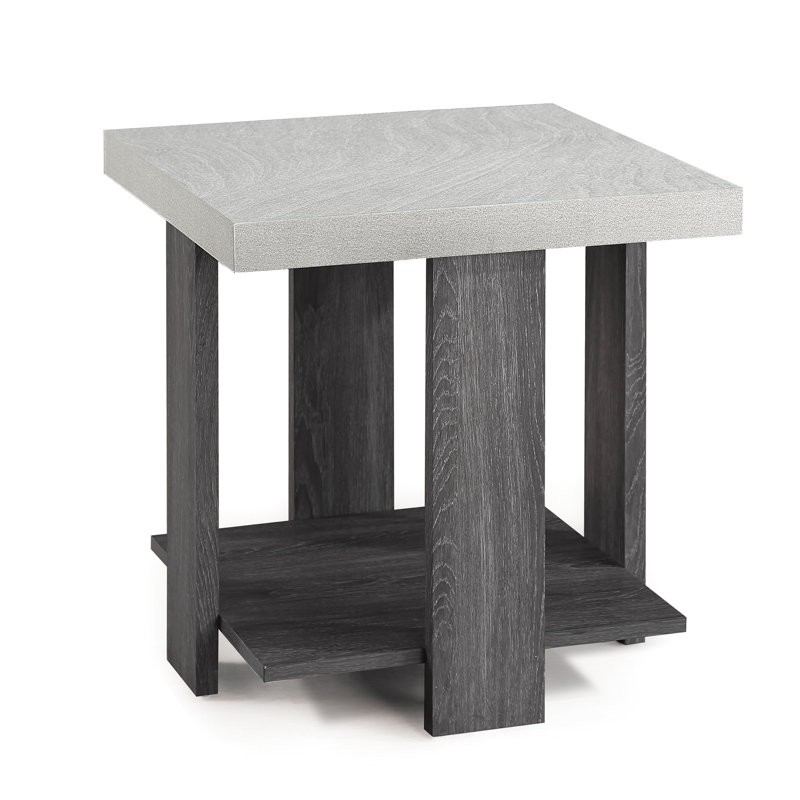 3 tables de cocktail avec plateau en bois gris - tables basses rectangulaires et 2 tables de bout carrées pour la vie moderne, tables de décoration de salon en bois simples à installer, style