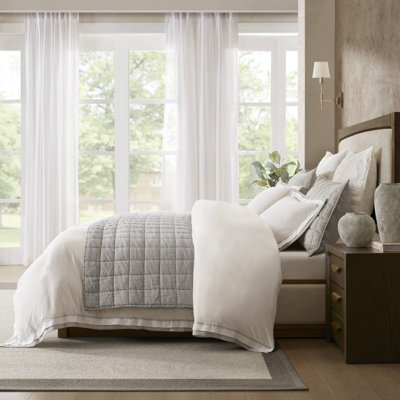 Linen Blend Double Flange 3-Piece Full/Queen Duvet Cover Set