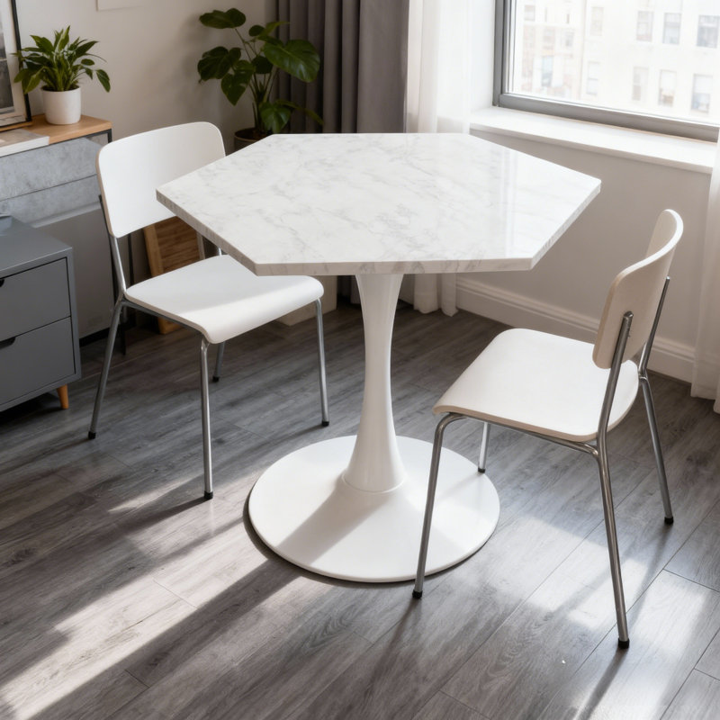 32" Polygon Desktop Pedestal Base Petite Marble Dining Tables