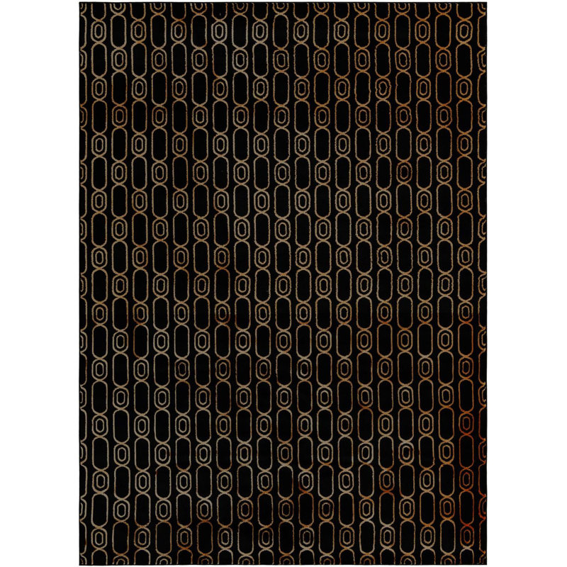 Contemporary Vincente Area Rug Black and Gold Color, Rectangle 9' x 12'