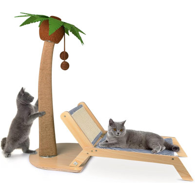 Cat Scratching Post With Lounge Chair 2 In 1，Tall Palm Tree Cat Scratching Post For Indoor Cats, Sisal Rope Scratching Posts With Beach Chair For Cat Kitten Play And Rest