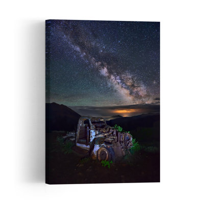 Starry Night Truck Mystical Rustic Serene Landscape Mountain Wall Art Print 1 Piece Wrapped Canvas Wall Art