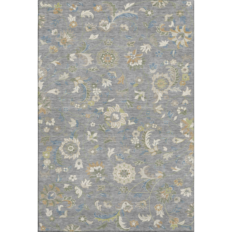 Tapis floral Goulven AMF1006 lavable à la machine de qualité supérieure, Rectangle 9 pi x 12 pi
