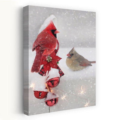 Art contemporain de paysage d'hiver enneigé des Cardinals de Noël enneigé
