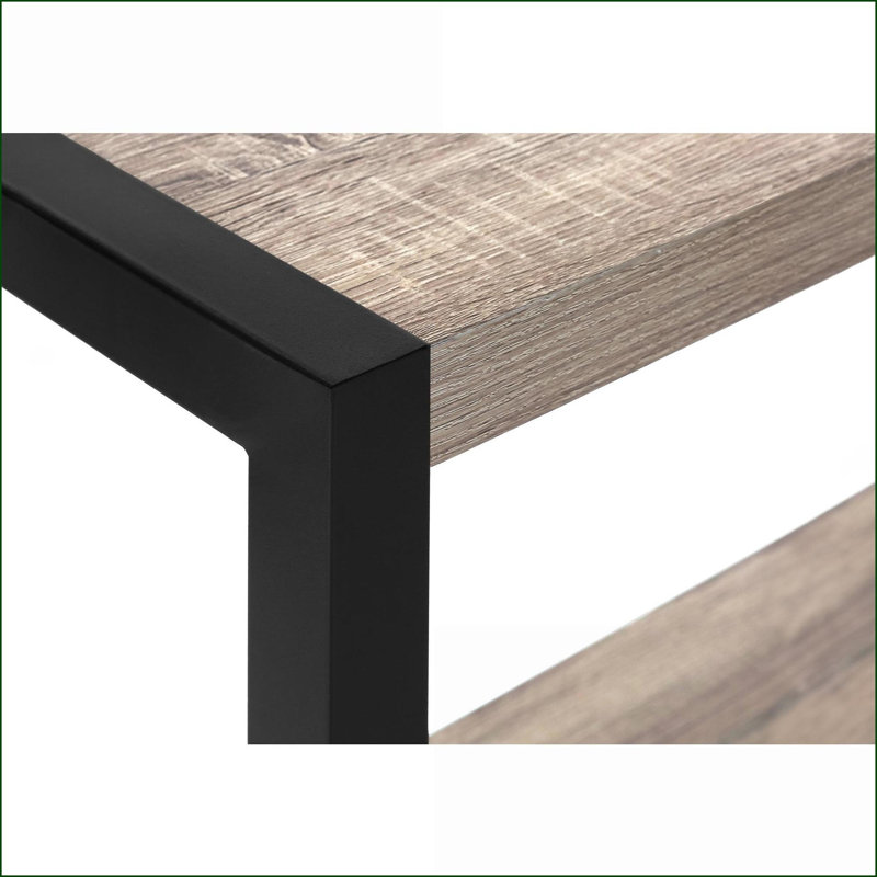 Table basse en bois à 2 niveaux pour le salon - Pieds en métal noir robuste, stratifié brun peu encombrant