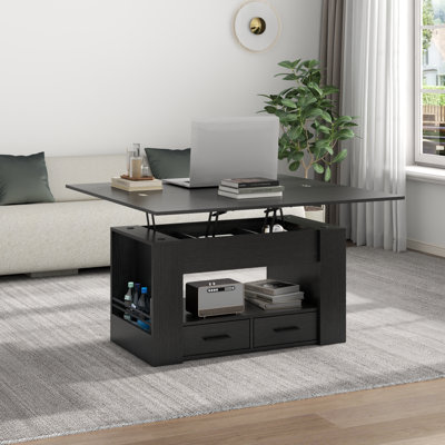 Table basse à plateau relevable, table basse multifonctionnelle 4 en 1 avec rangement