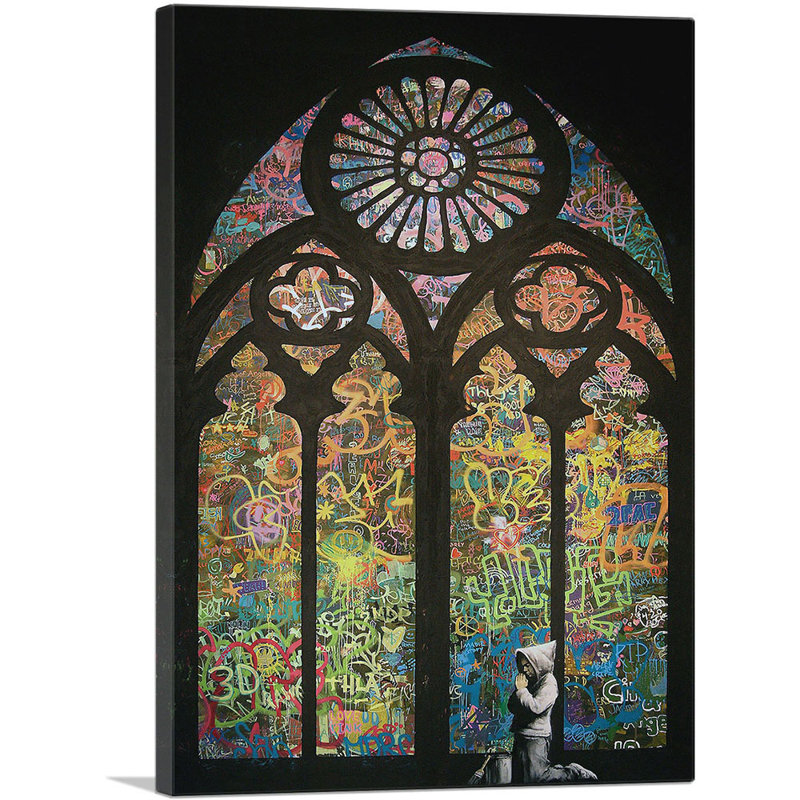 Graffiti, vitrail de Banksy, reproduction d'art sur toile tendue, H 40 po x l 26 po x P 0,75 po