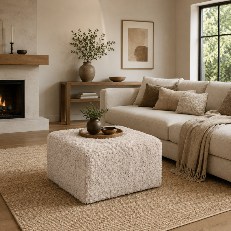 Repose-pieds modulaire Appi, mousse compressée, fausse fourrure brun taupe 27 po, Brun taupe
