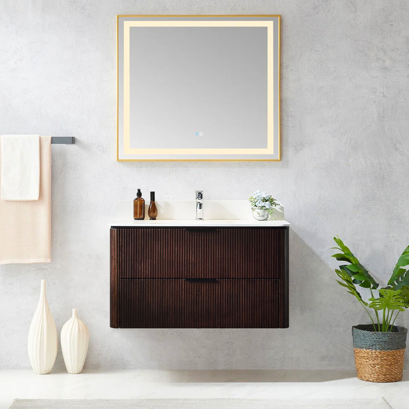 Meuble-lavabo mural de style médiéval flottant 36 po entièrement assemblé