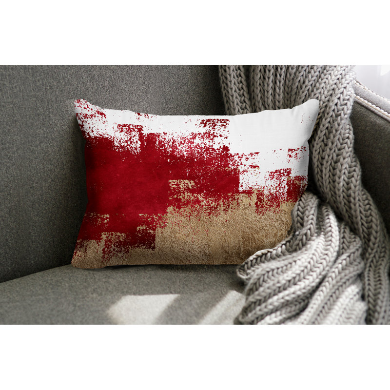 Coussin décoratif intérieur / extérieur Wes, Rouge / or / blanc