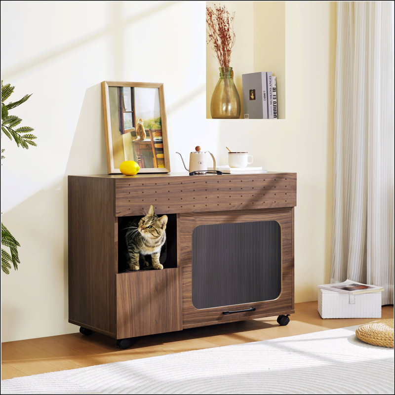 Enceinte de litière 2 en 1 multi-usage 2 en 1, table d'appoint moderne en noyer avec rangement, armoire latérale de buffet