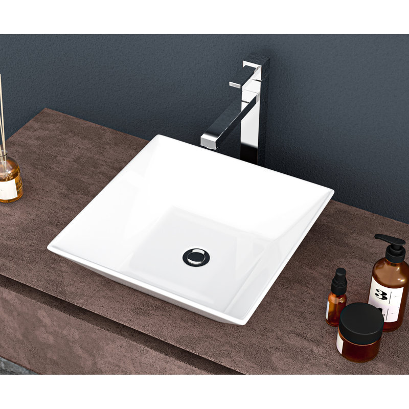 16X16 Inch Ceramic Bathroom Vessel Sink - Stylish And Functional, With A Low Maintenance Requirement Square White Easy To Install, For Different Bathrooms