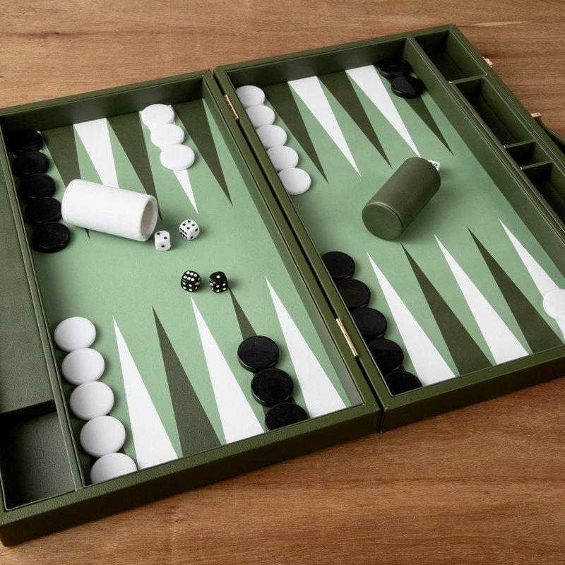 Ensemble de backgammon en cuir vert et blanc - Jeu de société de luxe, Vert