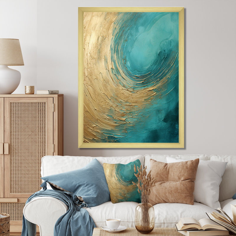 «Gold Teal», impression sur toile, H 20 po x l 12 po x P 1 po, Cadre doré simple