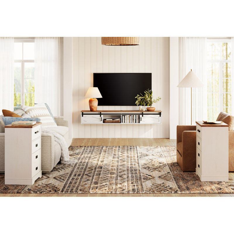 Meuble télé et table de chevet flottante 80 po, Chêne, Blanc