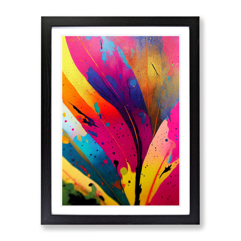 Feather Paint Splash No.3 Abstract - Single Picture Frame Painting, Black, 64cm H x 46cm W x 2cm D