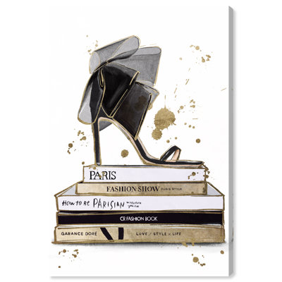 Fashion Heel and Book Stack - Graphic Art on Canvas