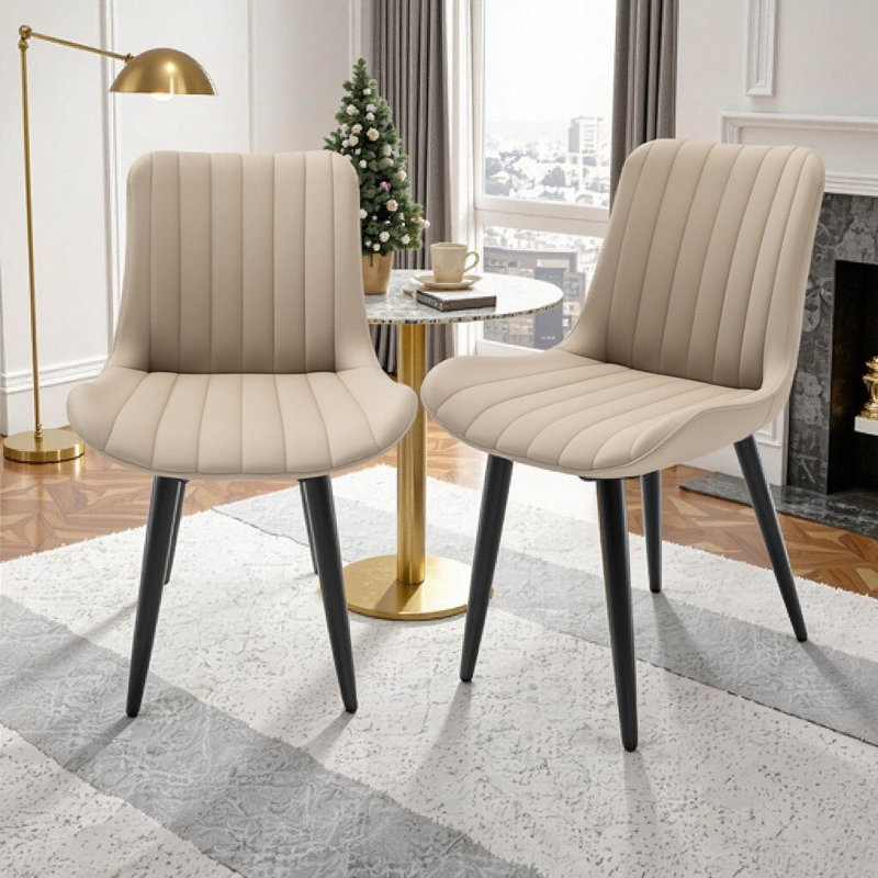 Ensemble de 2 chaises de salle à manger en similicuir avec coussins épais avec pieds en métal robustes et chaises d'appoint sans accoudoirs