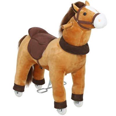 «Ride on Horse» pour enfants de 3 à 5 ans, poney en peluche de 29,5 pouces de hauteur, cheval qui marche avec des roues pour jouer, pas de piles requises, brun