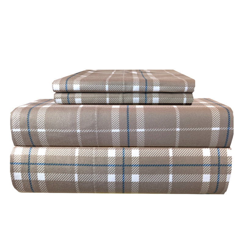 Micro Flannel® Printed Deep-Pocket Sheet Set, King Sheet Set with 2 Pillowcases, Carlton Plaid Bark