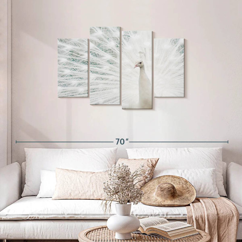 Plume de paon blanc neige Brampt, H 27 po x l 43 po