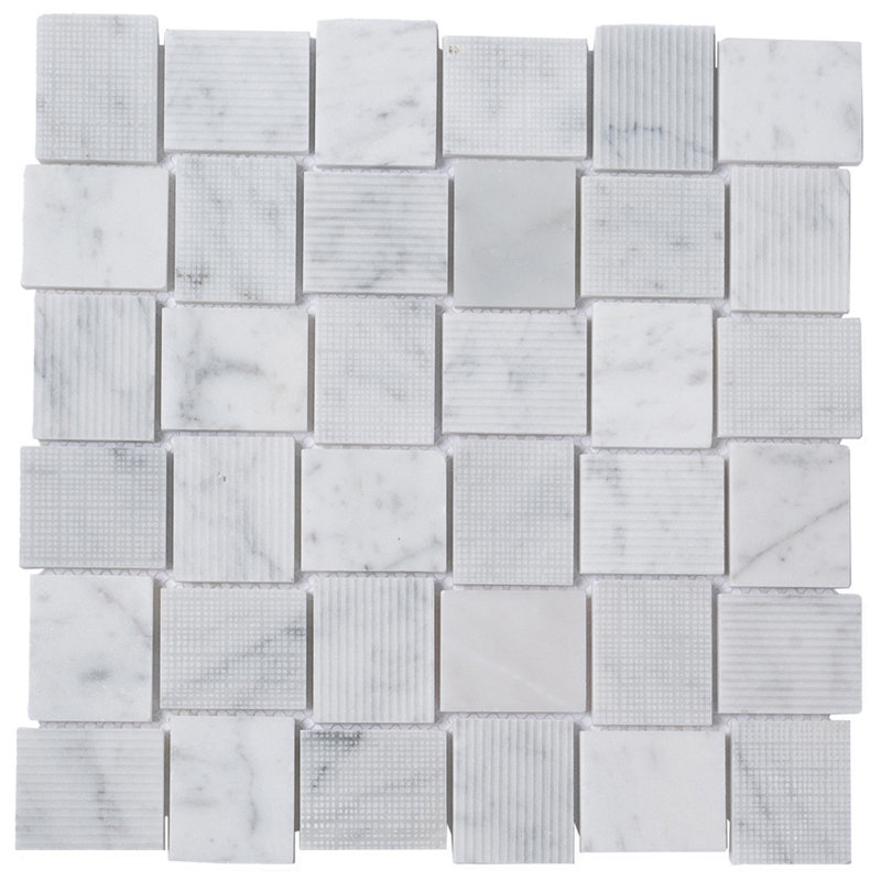 1.6 x 1.9 Marble Basketweave Mosaic Tile, Gray