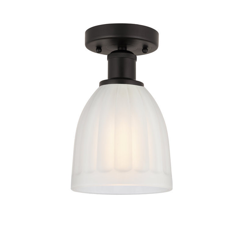 Plafonnier semi-encastré en verre Radegonde, Blanc, Bronze huilé