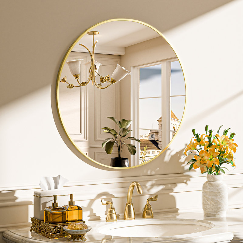 Round/Circle Vanity Mirror with Aluminum Alloy Frame, HD Tempered Glass, French Cleat Mounted Wall Decor Bathroom Vanity Mirror