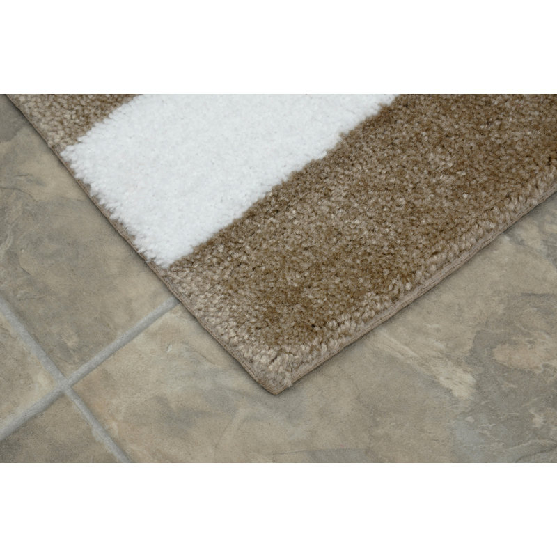 Tapis pour salle de bain en nylon et polyester à envers antidérapant Ronning Beach, Brun clair / Blanc