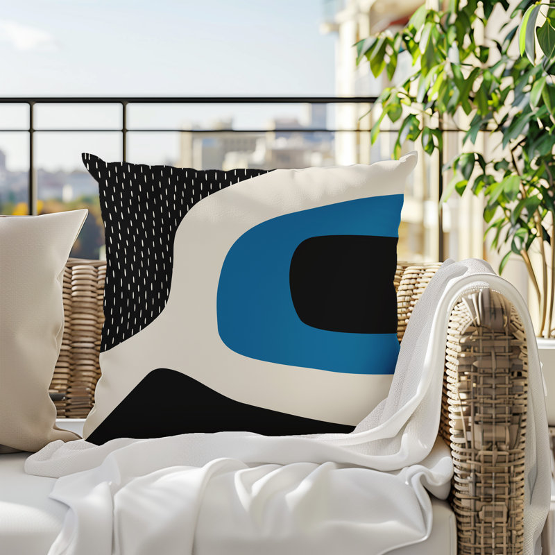 Coussin carré intérieur / extérieur pia, H 17 po x l 17 po, Turquoise / noir / blanc cassé