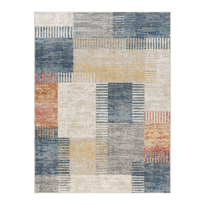 Tapis bleu / ivoire / orange Winsor Julien